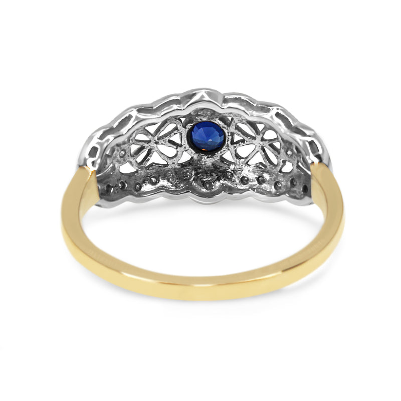 9ct Yellow and White Gold Sapphire and Diamond Vintage Style Ring