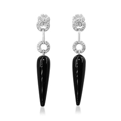 9ct White Gold Onyx and Diamond Drop Earrings