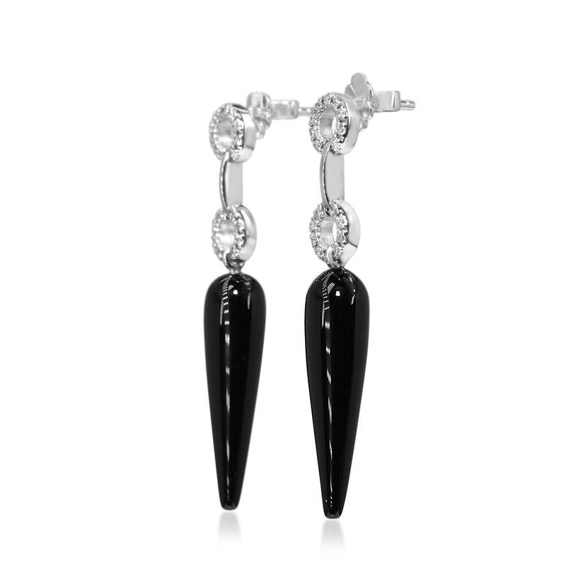 9ct White Gold Onyx and Diamond Drop Earrings