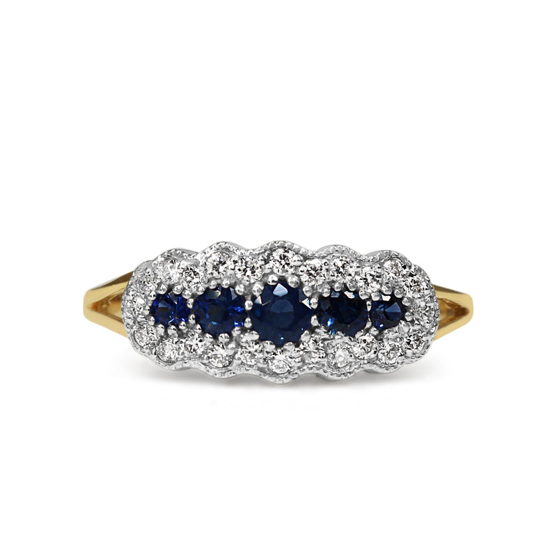 9ct Yellow and White Gold Sapphire and Diamond 5 Stone Ring