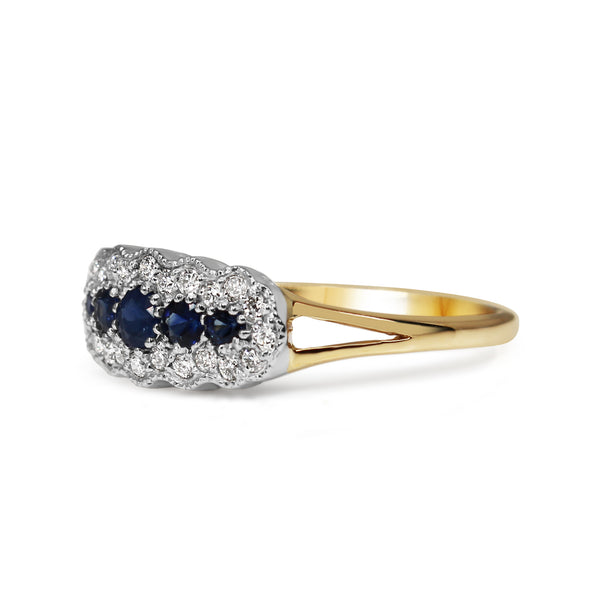 9ct Yellow and White Gold Sapphire and Diamond 5 Stone Ring