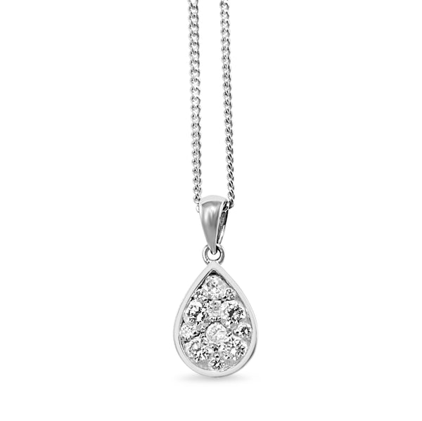 18ct White Gold Pear Diamond Cluster Pendant