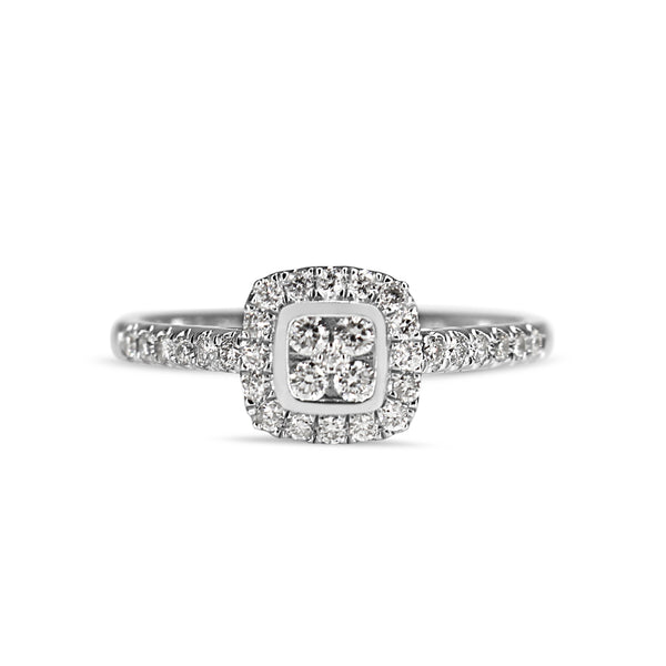 9ct White Gold Diamond Halo Cluster Ring