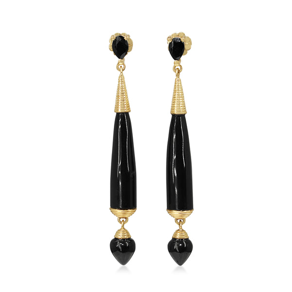 9ct Yellow Gold Onyx Long Drop Earrings