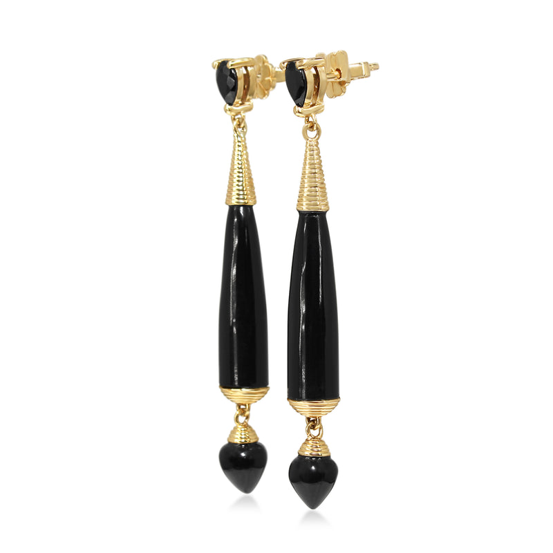 9ct Yellow Gold Onyx Long Drop Earrings