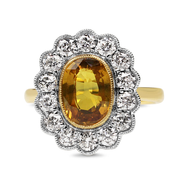 18ct Yellow and White Gold Yellow Sapphire and Diamond Daisy Ring