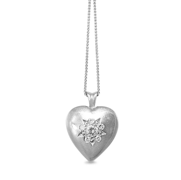 14ct White Gold Old Cut Diamond Heart Pendant