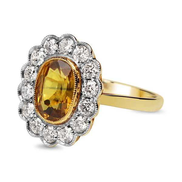 18ct Yellow and White Gold Yellow Sapphire and Diamond Daisy Ring