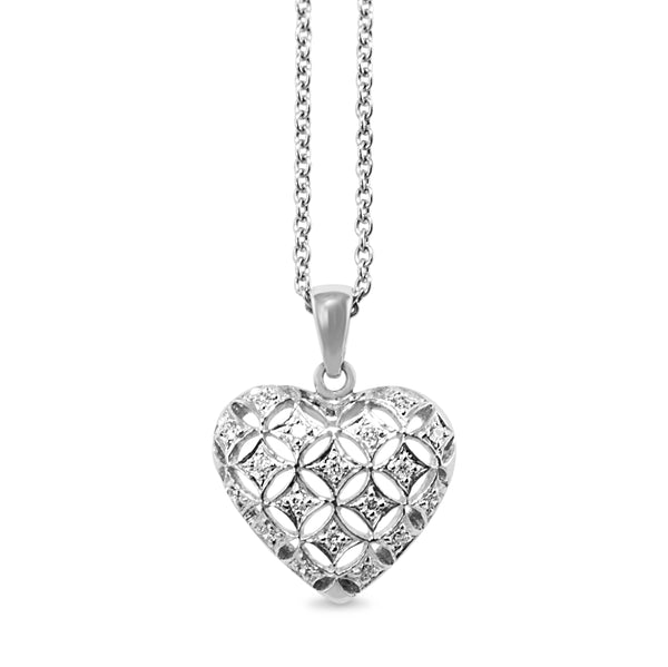 9ct White Gold Pierced Out Diamond Heart Pendant