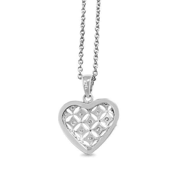 9ct White Gold Pierced Out Diamond Heart Pendant