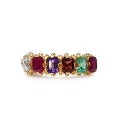 9ct Yellow Gold Ruby, Emerald, Garnet, Amethyst and Diamond REGARD Ring