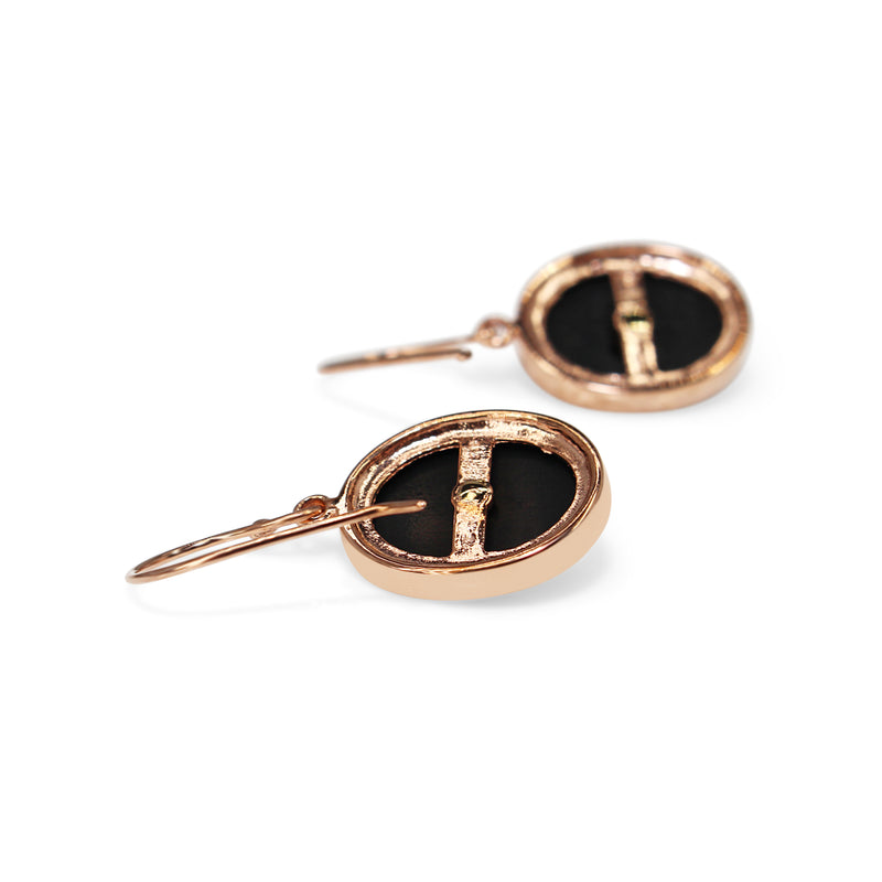 9ct Rose Gold Large Oval Onyx and Diamond Earrings