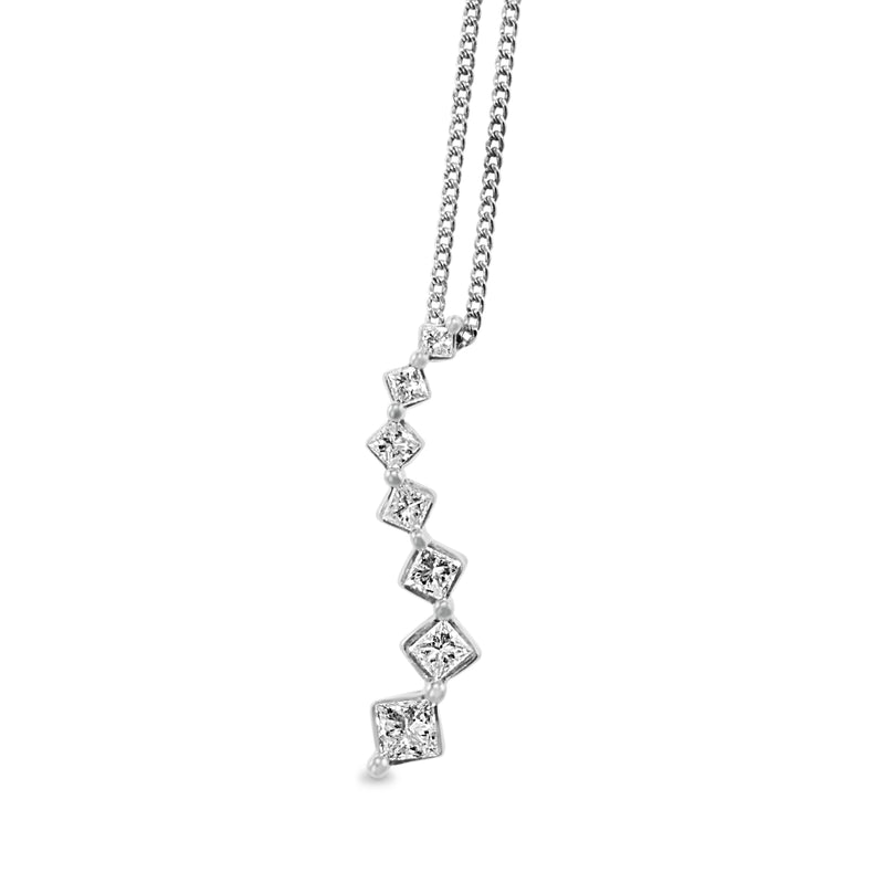 14ct White Gold Princess Cut Diamond Drop Necklace