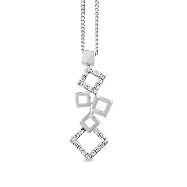 9ct White Gold Square Diamond Pendant