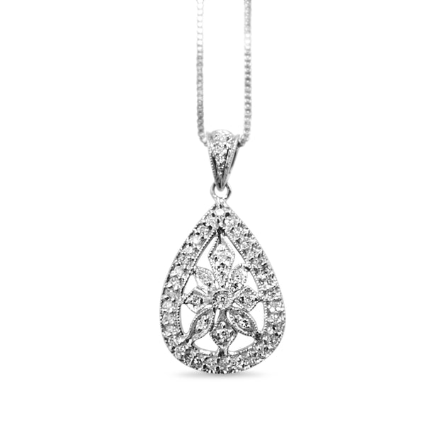 14ct White Gold Diamond Teardrop Necklace