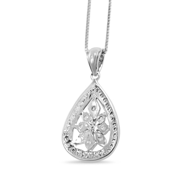 14ct White Gold Diamond Teardrop Necklace