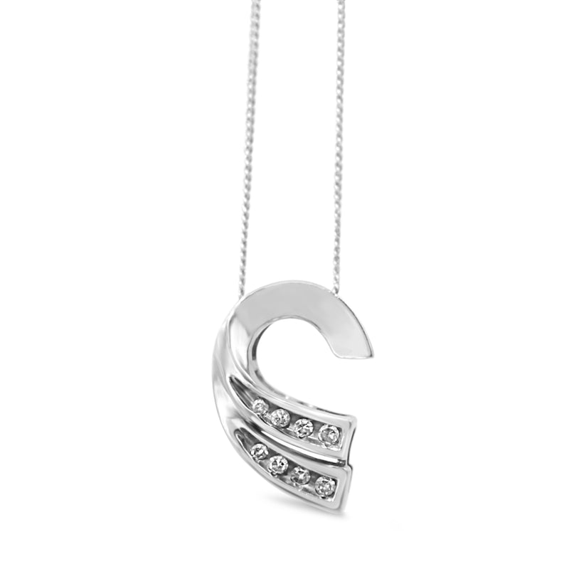 9ct White Gold Diamond Wave Necklace