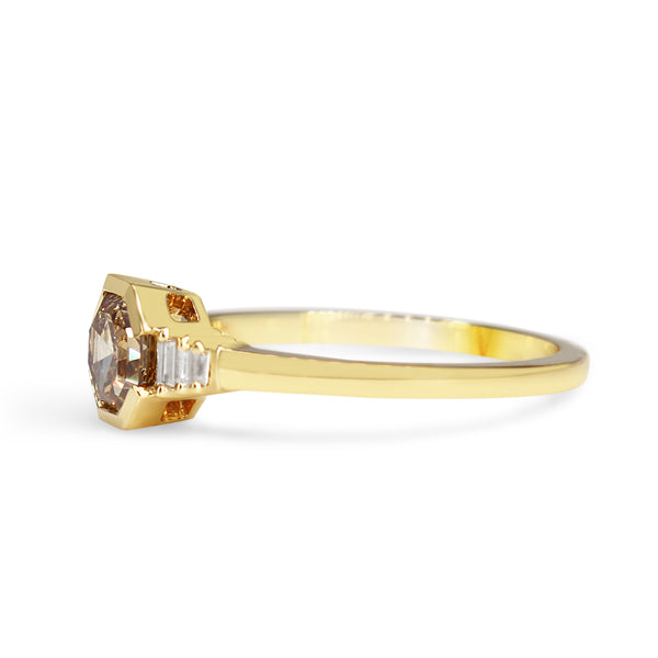 18ct Yellow Gold Champagne Octogon Step Cut Diamond Ring