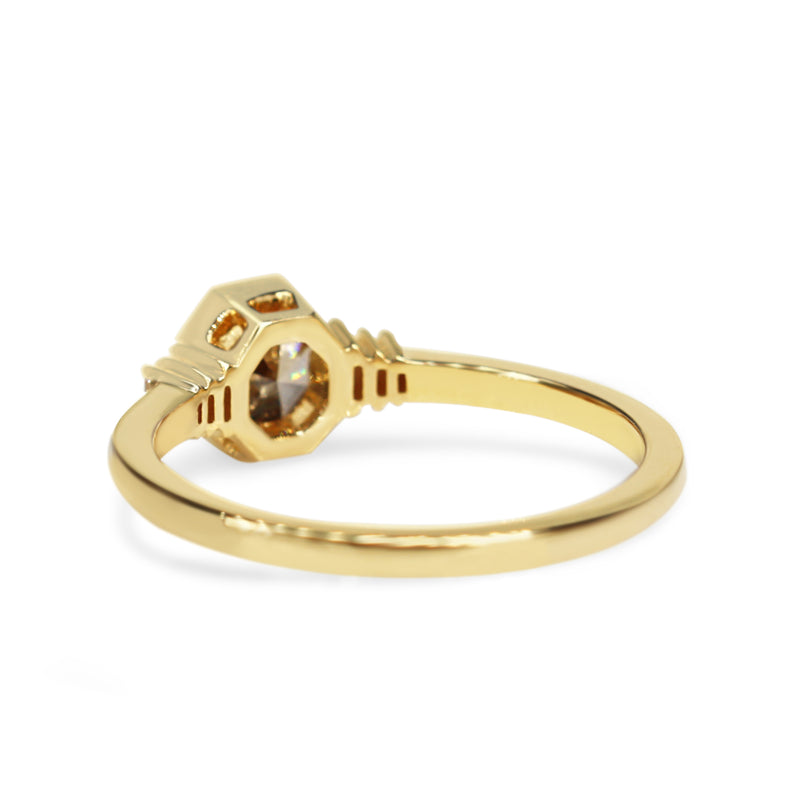 18ct Yellow Gold Champagne Octogon Step Cut Diamond Ring