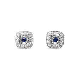 9ct White Gold Sapphire and Diamond Halo Stud Earrings