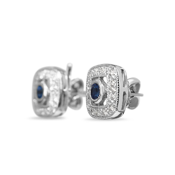 9ct White Gold Sapphire and Diamond Halo Stud Earrings