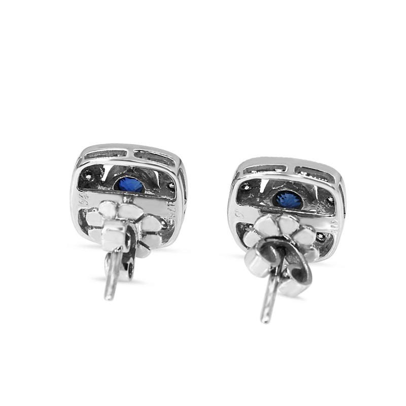 9ct White Gold Sapphire and Diamond Halo Stud Earrings