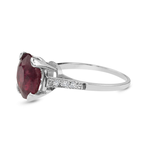 Platinum Treated Ruby and Diamond Solitaire Ring