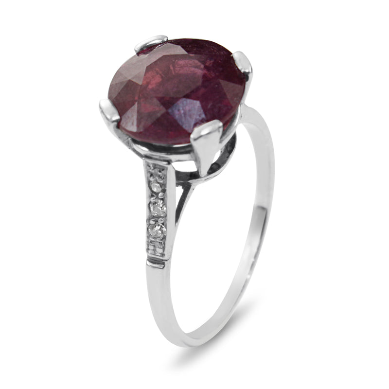 Platinum Treated Ruby and Diamond Solitaire Ring