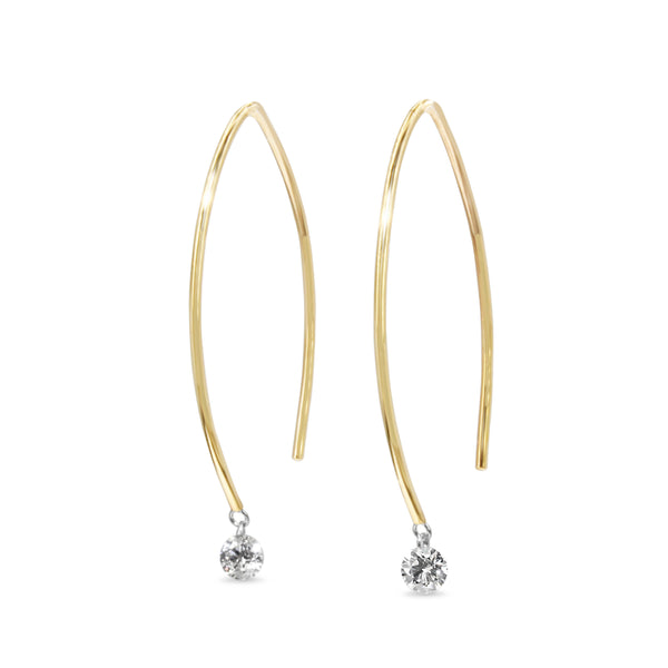 9ct Yellow Gold Floating Diamond Open Hoop Earrings