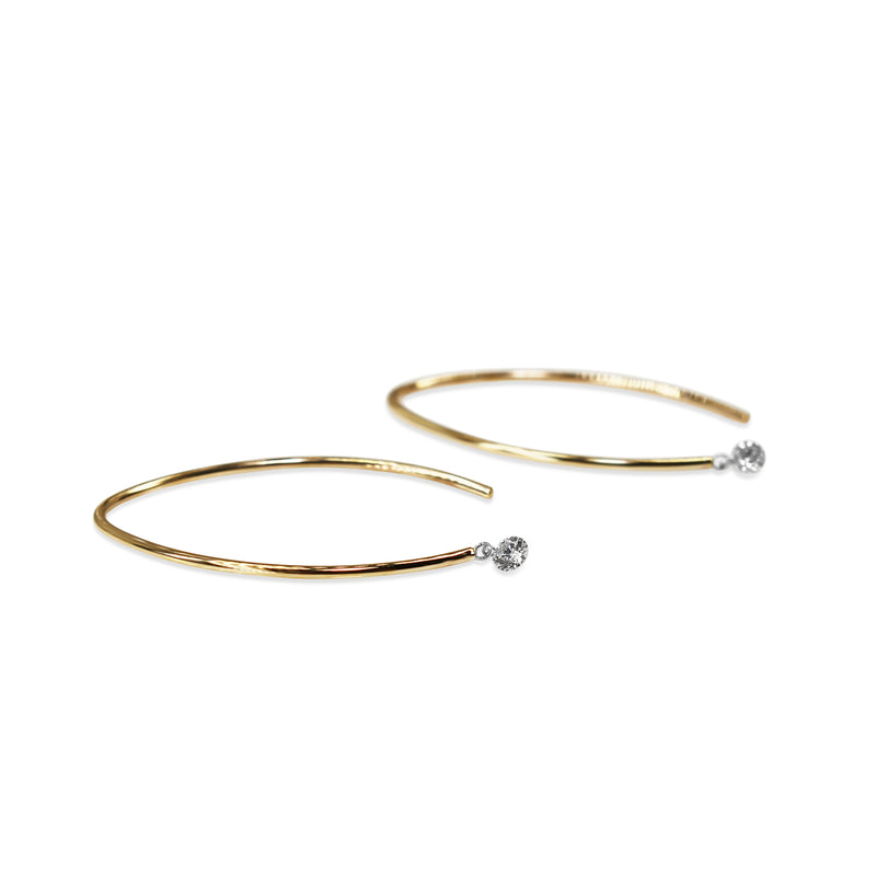 9ct Yellow Gold Floating Diamond Open Hoop Earrings