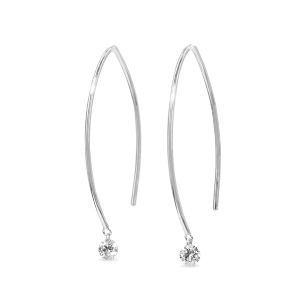 9ct White Gold Floating Diamond Open Hoop Earrings