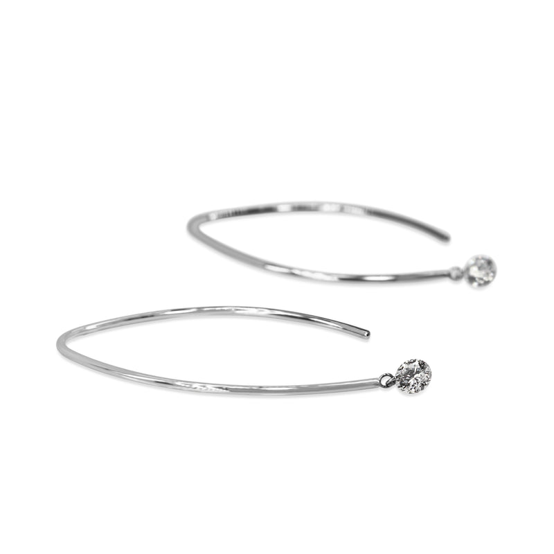 9ct White Gold Floating Diamond Open Hoop Earrings