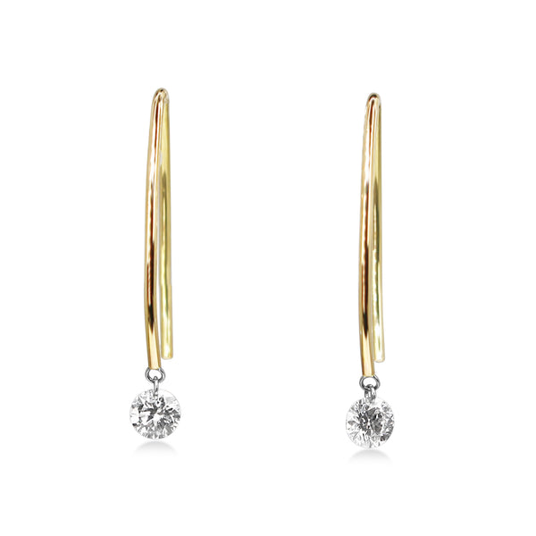 9ct Yellow Gold Floating Diamond Open Hoop Earrings