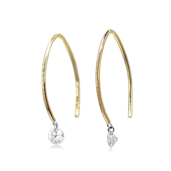 9ct Yellow Gold Floating Diamond Open Hoop Earrings