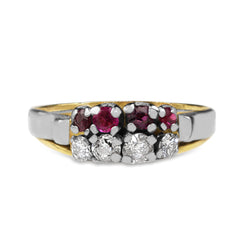 9ct Yellow and White Gold Vintage Ruby and Diamond Ring