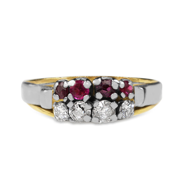 9ct Yellow and White Gold Vintage Ruby and Diamond Ring