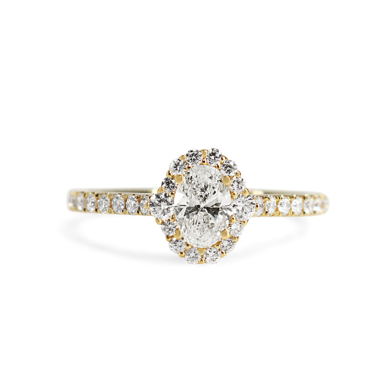 18ct Yellow Gold Oval Diamond Halo Ring