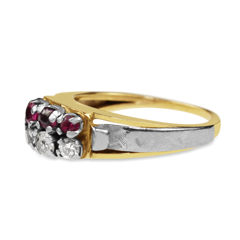 9ct Yellow and White Gold Vintage Ruby and Diamond Ring