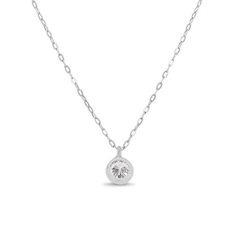 18ct White Gold Bezel Set Diamond Solitaire Necklace