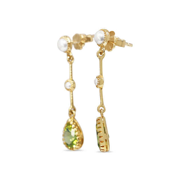 9ct Yellow Gold Peridot and Pearl Drop Earrings