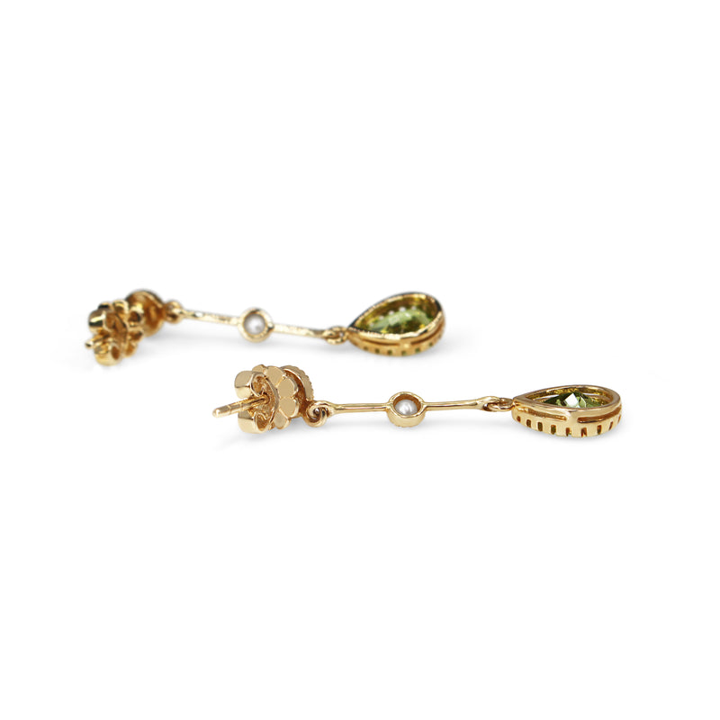 9ct Yellow Gold Peridot and Pearl Drop Earrings