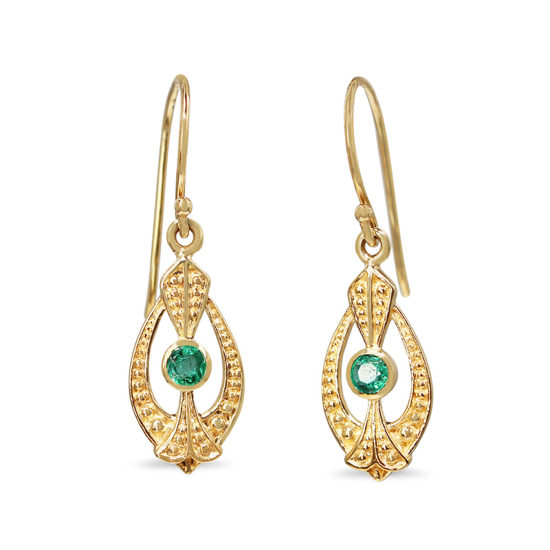 9ct Yellow Gold Emerald Art Deco Style Earrings