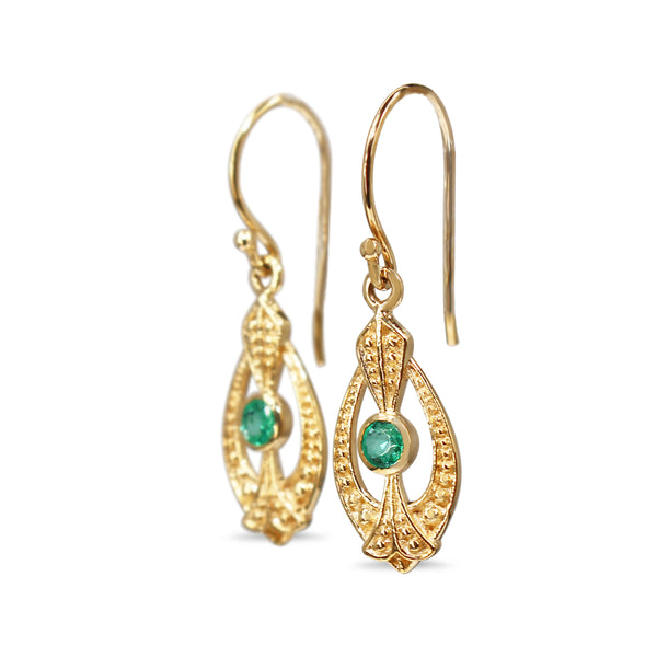 9ct Yellow Gold Emerald Art Deco Style Earrings