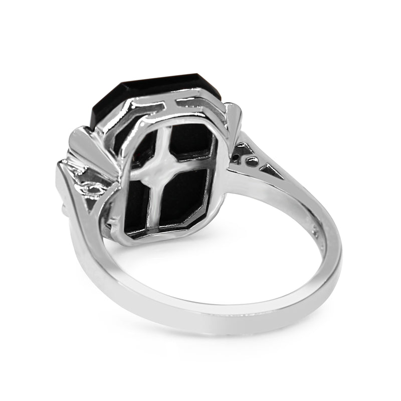 9ct White Gold Ruby and Onyx Deco Style Ring