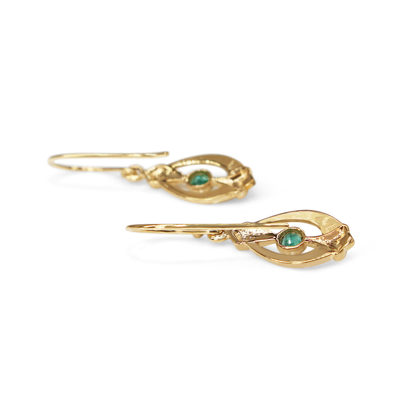9ct Yellow Gold Emerald Art Deco Style Earrings