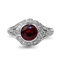 18ct White Gold Treated Ruby and Diamond Daisy Flower Style Ring