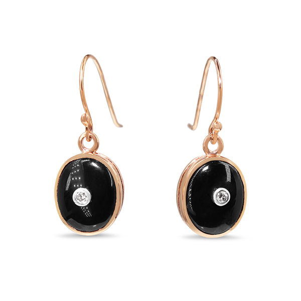 9ct Rose Gold Onyx and Diamond Drop Earrings