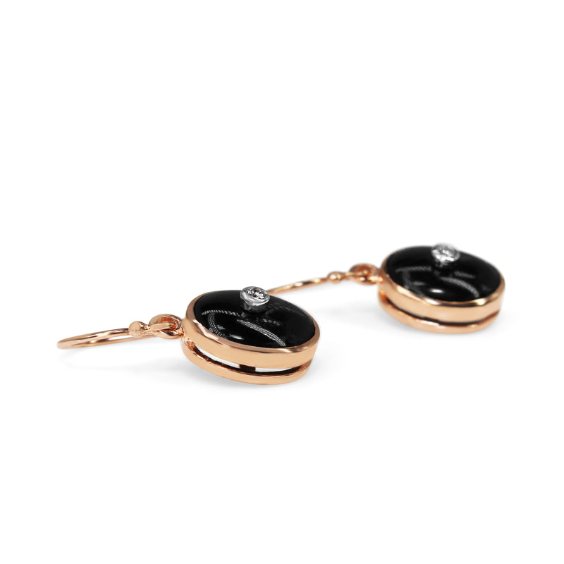 9ct Rose Gold Onyx and Diamond Drop Earrings