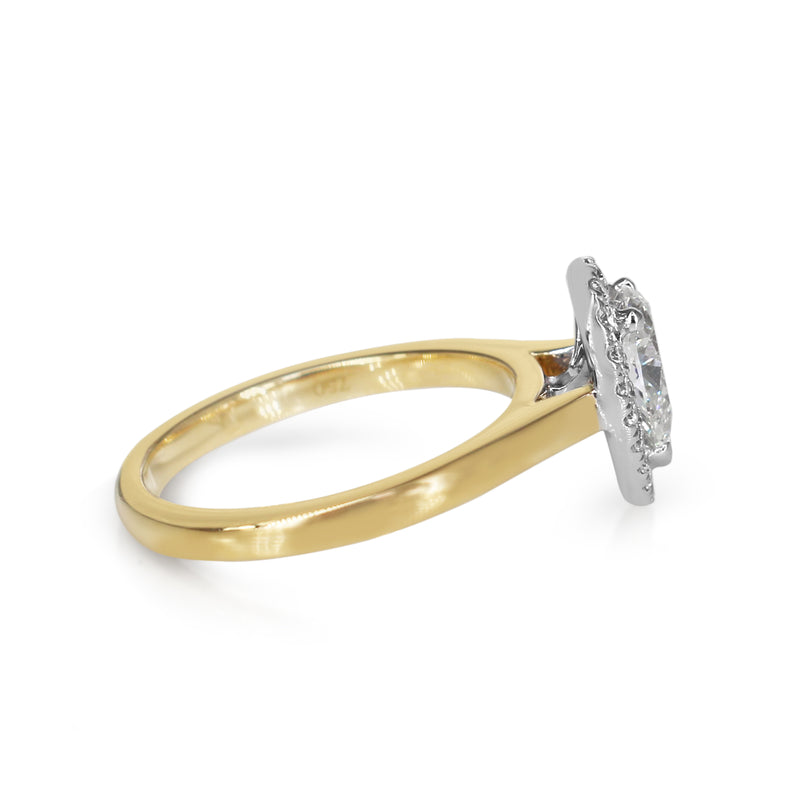 18ct Yellow and White Gold Pear Diamond Halo Ring