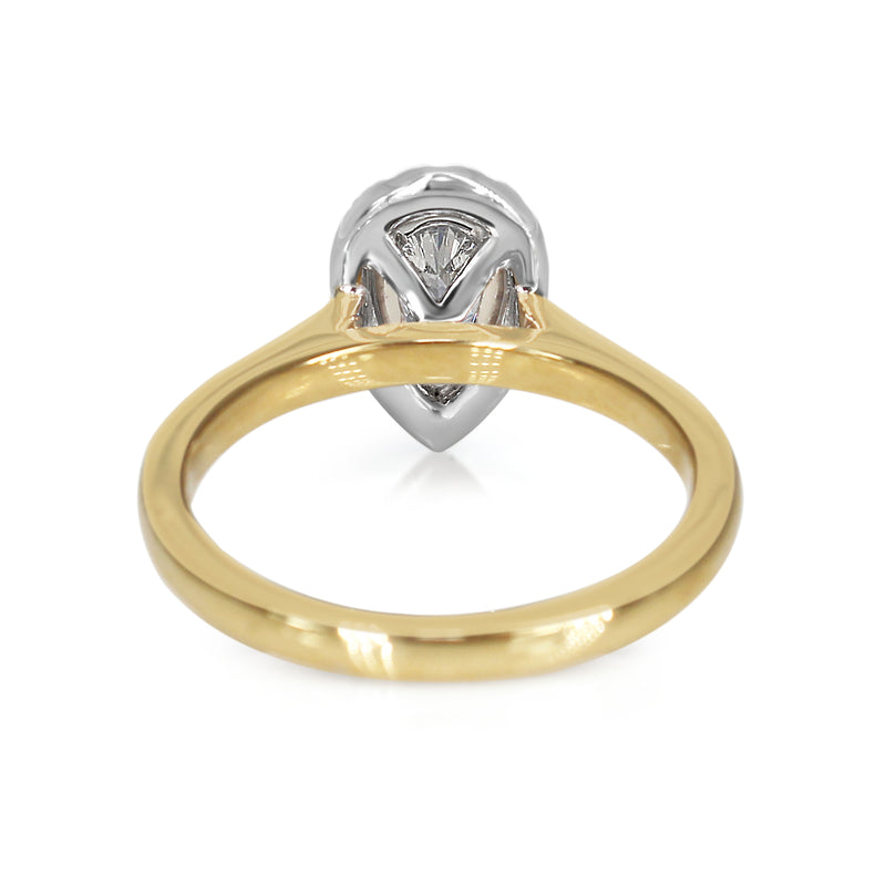 18ct Yellow and White Gold Pear Diamond Halo Ring